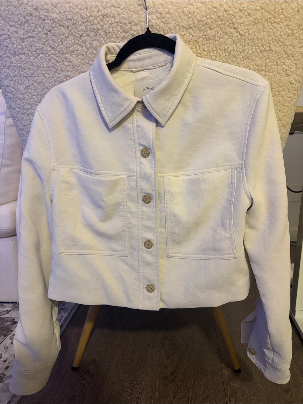 Wilfred Cream Cropped Button-Front Jean Jacket